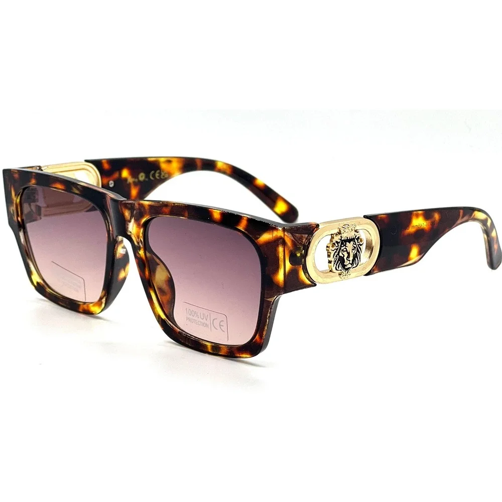 Mens Tortoiseshell Square Sunglasses Classic Gold UV Protection Thick Frame 2025